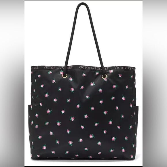 Victoria's Secret Black Floral Tote Bag Reversible. - Picture 1 of 6